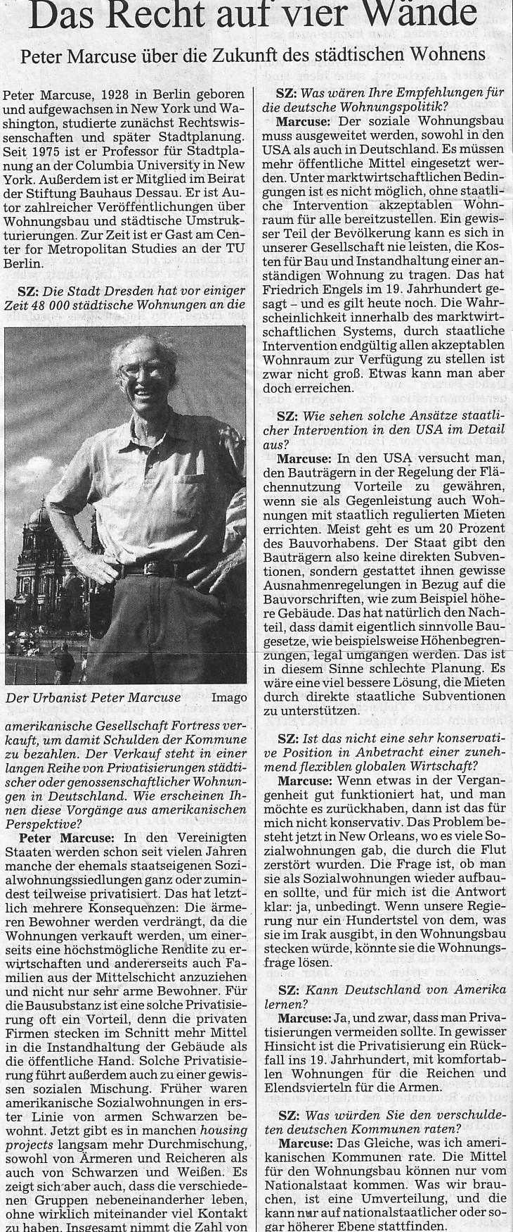 SZ interview with Peter Marcuse