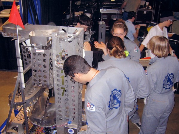 bot in the pit with Mr. Shaeer & students