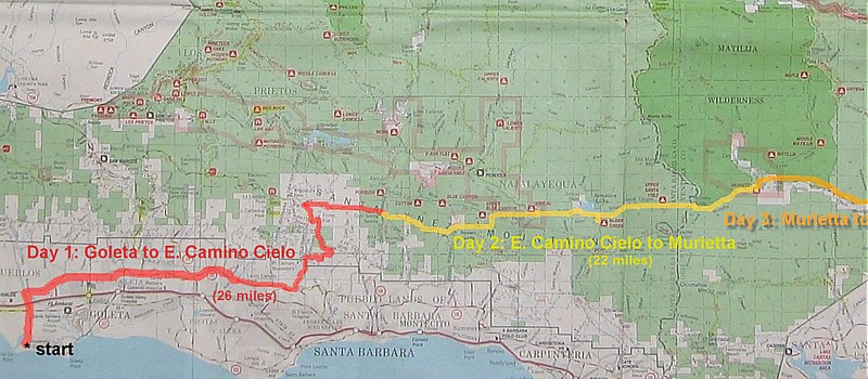 Map showing Goleta to Murietta route