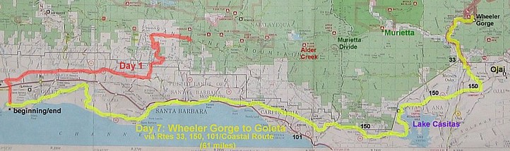 Los Padres Map, route Wheeler to Goleta