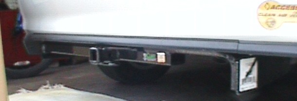 View of mounted curt hitch on prius