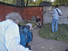 filming Peter at Brecht's grave