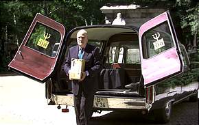 Cadillac hearse delivering Herbert Marcuse's ashes, July 2003