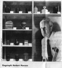 Collage of Herbert Marcuse among urns