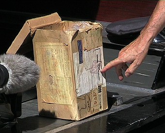 shipping box with Herbert's urn