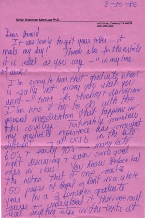 Ricky's March 1986 letter to Harold, side 1