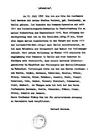 Herbert's typescript CV, included in his 1922 dissertation
