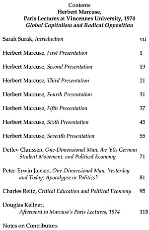 1974 Paris lectures, table of contents